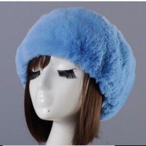 BRAND NEW. BLUE FAUX Rabbit Fur Head & Ear Warmer.